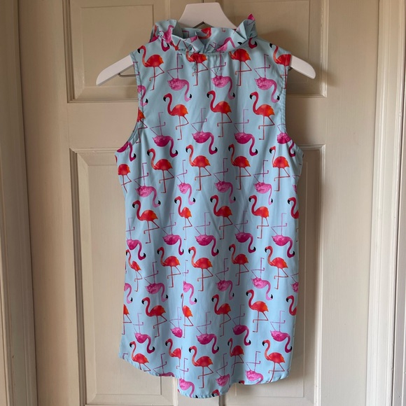 Mud pie Flamingo Top Blouse Sleeveless Ruffle - Picture 3 of 6